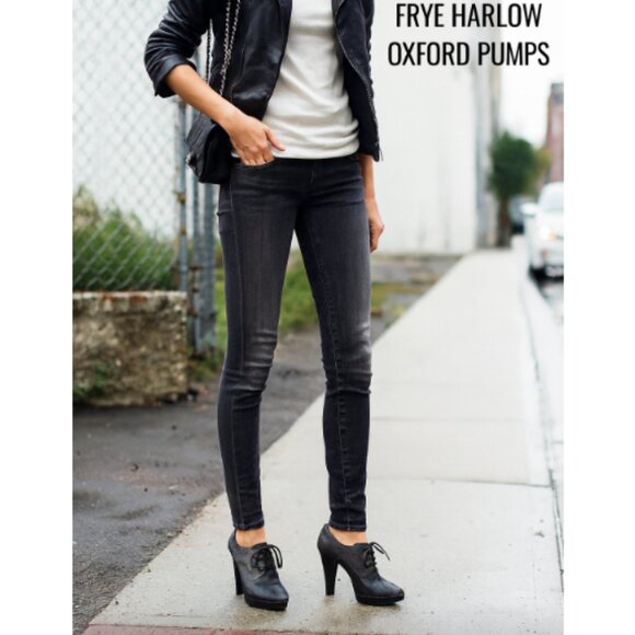 Frye Womens Harlow Oxford Pump Charcoal Leather Lace Up High Heel size 8.5 - Picture 5 of 9